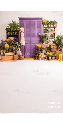 Tło fotograficzne „Fioletowa szafa ogrodnika w kwiaciarni” | E824